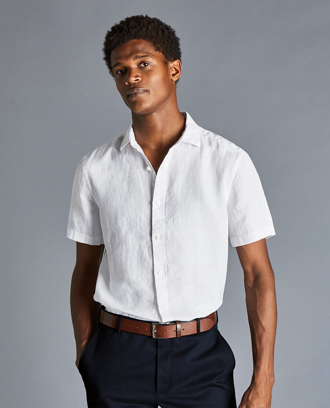 CHARLES TYRWHITT - Áo sơ mi nam tay ngắn Pure Linen