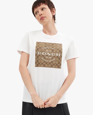  COACH - Áo thun nữ cổ tròn tay ngắn phối logo 