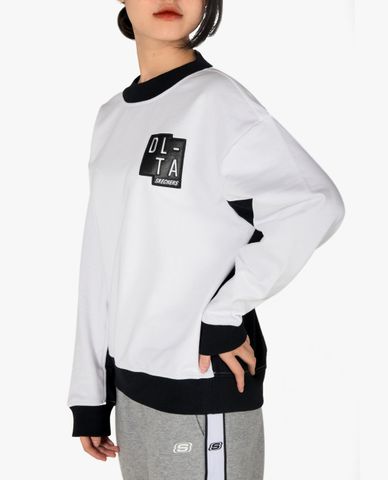  SKECHERS - Áo hoodie nữ cổ tròn tay dài phối chữ in DLT 