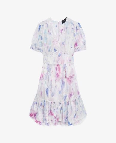  THE KOOPLES - Đầm midi cổ V tay ngắn Frills 