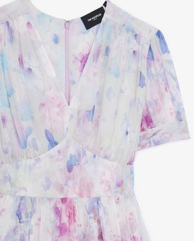  THE KOOPLES - Đầm midi cổ V tay ngắn Frills 