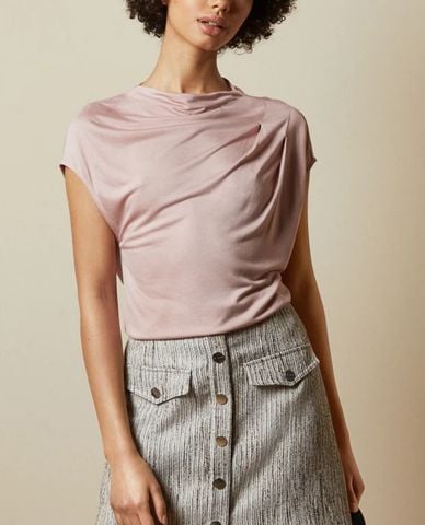  TED BAKER - Áo kiểu nữ cổ tròn tay ngắn Popeey Cowl Detail Jersey 