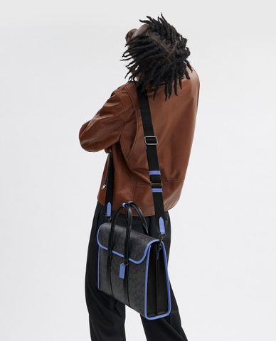  COACH - Cặp xách nam phom chữ nhật phối nắp gập hoạ tiết monogram 