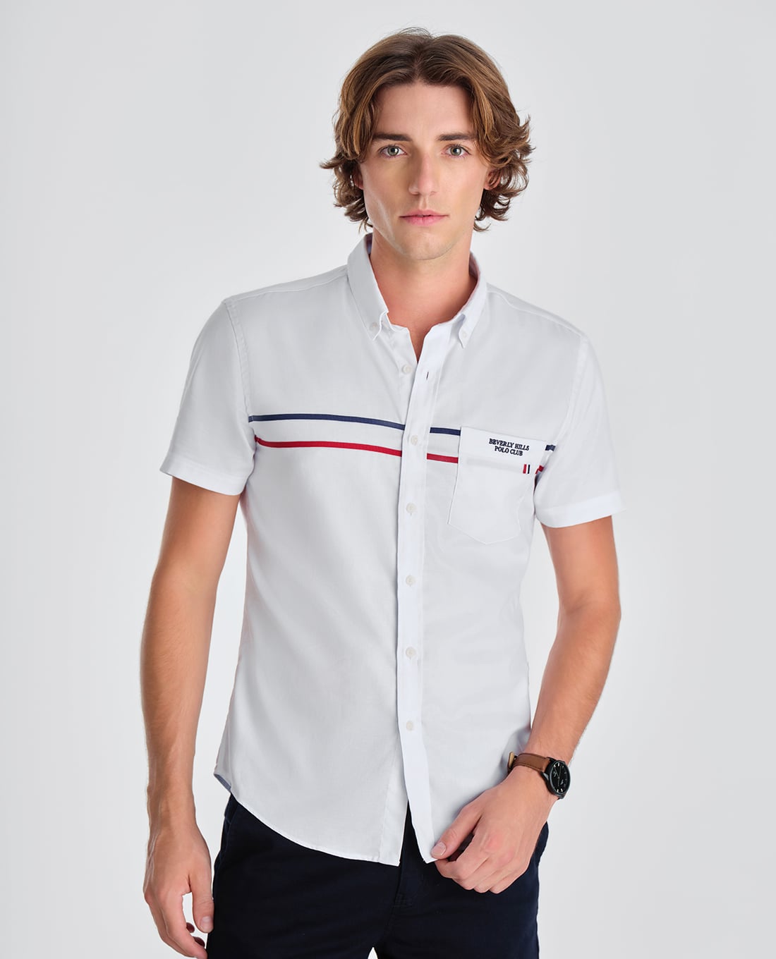 BEVERLY HILLS POLO CLUB - Áo sơ mi nam cổ bẻ tay ngắn phối túi