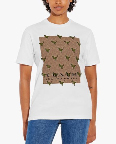  COACH - Áo thun nữ cổ tròn tay ngắn phối họa tiết thời trang 