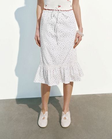  URBAN REVIVO - Chân váy chữ A phom midi lưng thun Floral 