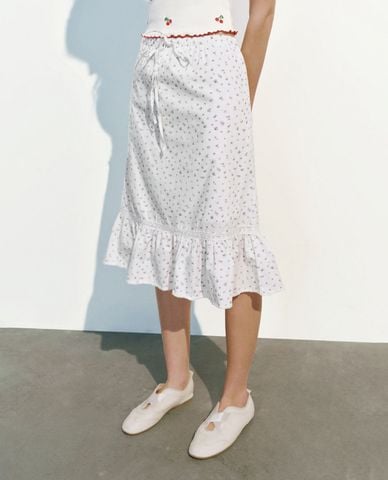  URBAN REVIVO - Chân váy chữ A phom midi lưng thun Floral 