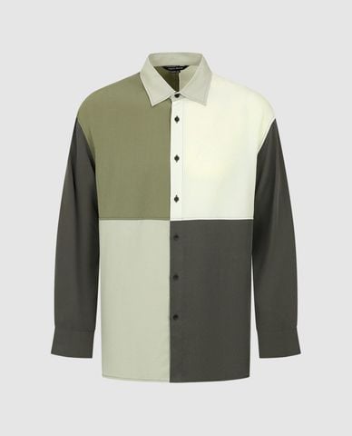  URBAN REVIVO - Áo sơ mi nam cổ bẻ tay dài Color Block 