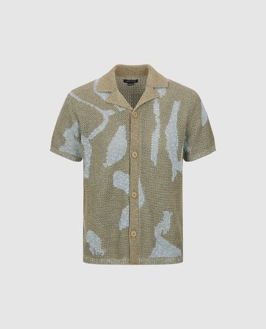  URBAN REVIVO - Áo dệt kim nam cổ bẻ tay ngắn 