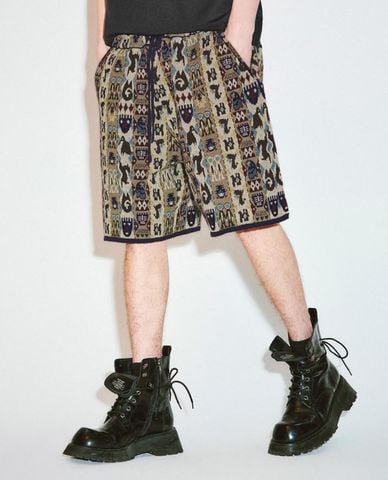  URBAN REVIVO - Quần short nam ống rộng phối dây rút 