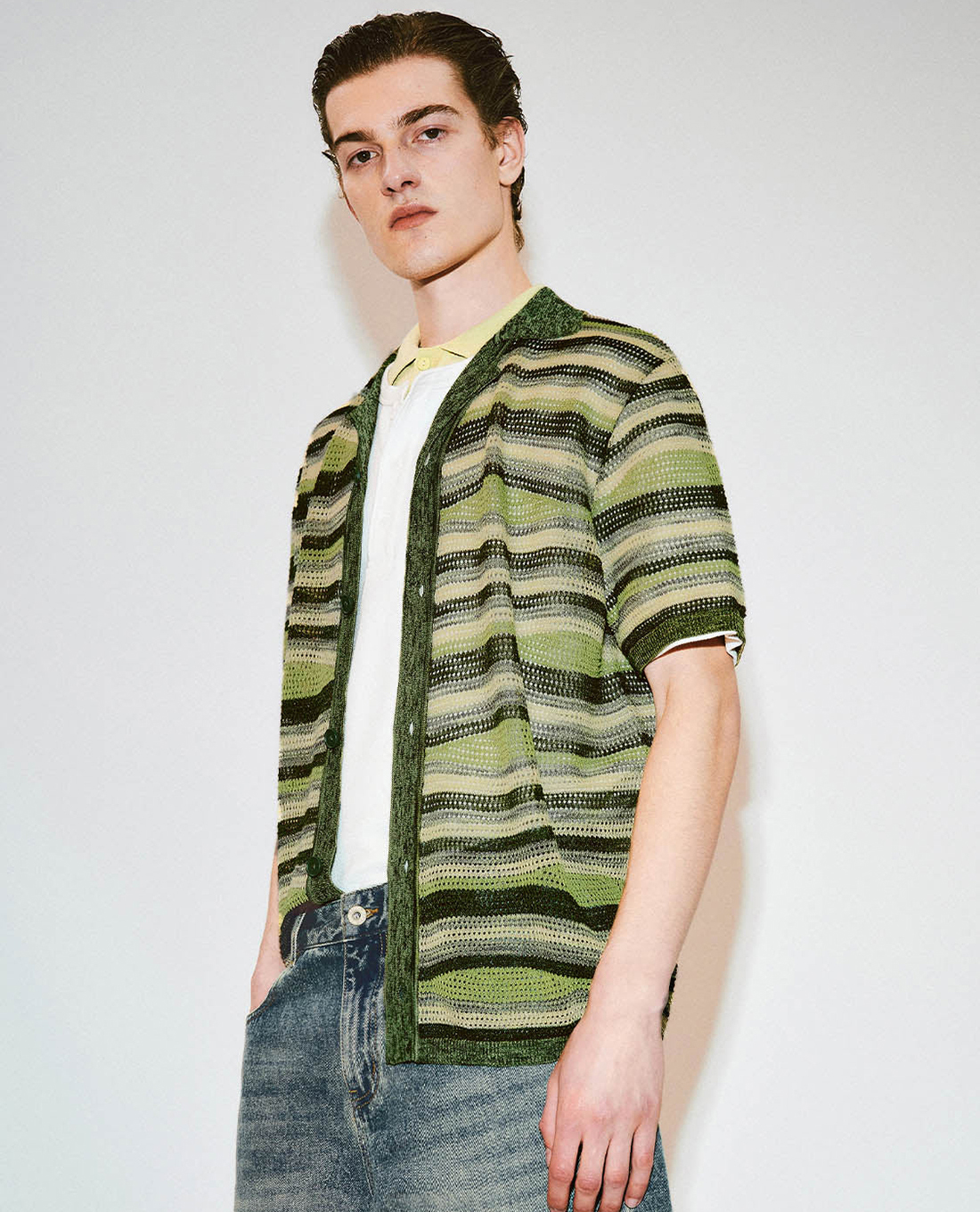 URBAN REVIVO - Áo dệt kim nam cổ bẻ tay ngắn thời trang