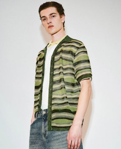  URBAN REVIVO - Áo dệt kim nam cổ bẻ tay ngắn thời trang 