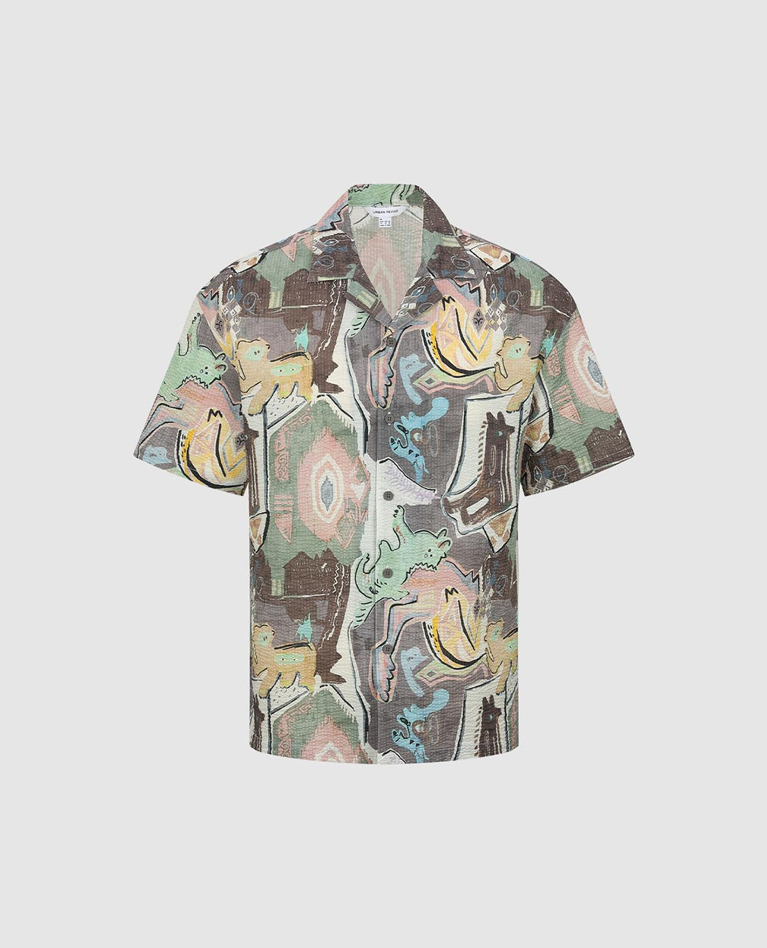 URBAN REVIVO - Áo sơ mi nam cổ bẻ tay ngắn in hoa văn