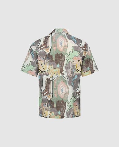  URBAN REVIVO - Áo sơ mi nam cổ bẻ tay ngắn in hoa văn 