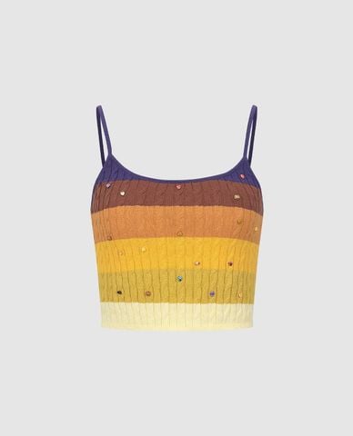  URBAN REVIVO - Áo hai dây nữ phom croptop đính đá 