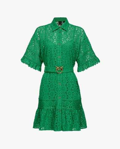  PINKO - Đầm mini phối ren xuyên thấu cổ bẻ tay ngắn Apollonia 