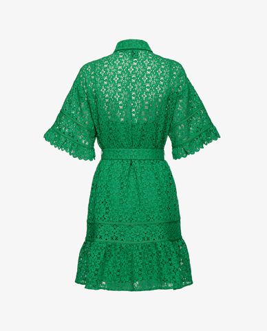  PINKO - Đầm mini phối ren xuyên thấu cổ bẻ tay ngắn Apollonia 