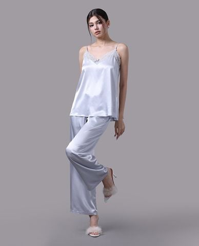  VERA - Bộ quần áo nữ dài mặc nhà satin trơn phối ren 