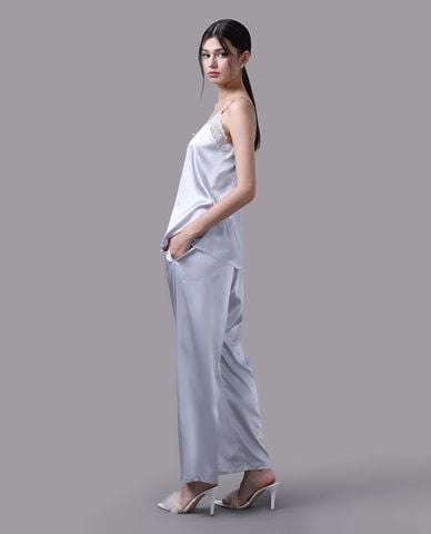  VERA - Bộ quần áo nữ dài mặc nhà satin trơn phối ren 