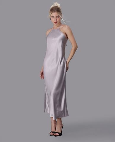  VERA - Đầm midi mặc nhà satin trơn 