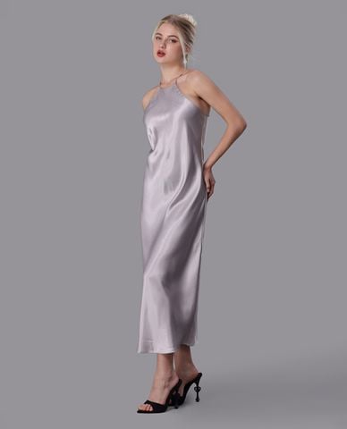  VERA - Đầm midi mặc nhà satin trơn 