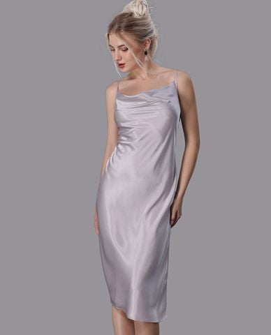  VERA - Đầm midi mặc nhà satin trơn 