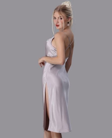  VERA - Đầm midi mặc nhà satin trơn 