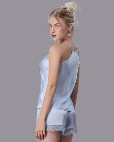  VERA - Bộ quần áo nữ mặc nhà satin trơn phối ren 