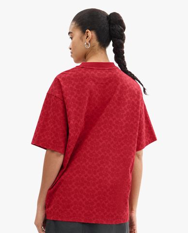  COACH - Áo thun nữ cổ tròn tay ngắn Signature Pegasus 