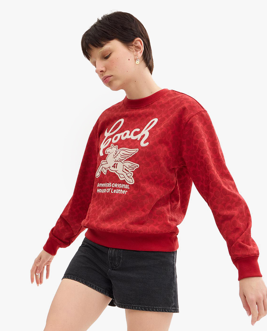 COACH - Áo sweatshirt nữ cổ tròn tay dài Signature Pegasus