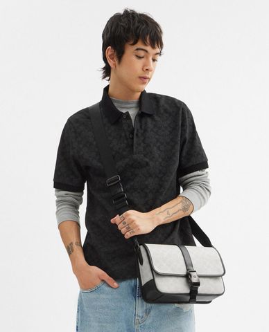  COACH - Túi đeo chéo nam nắp gập League In Signature Canvas 