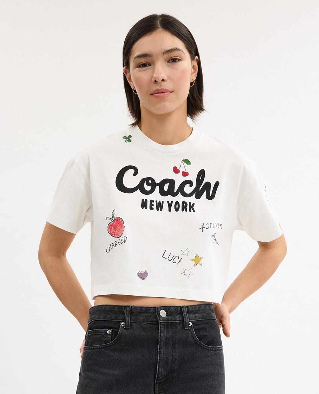 COACH - Áo croptop nữ cổ tròn tay ngắn Cursive