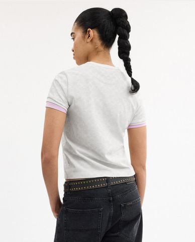  COACH - Áo thun nữ cổ tròn tay ngắn Signature Ringer 