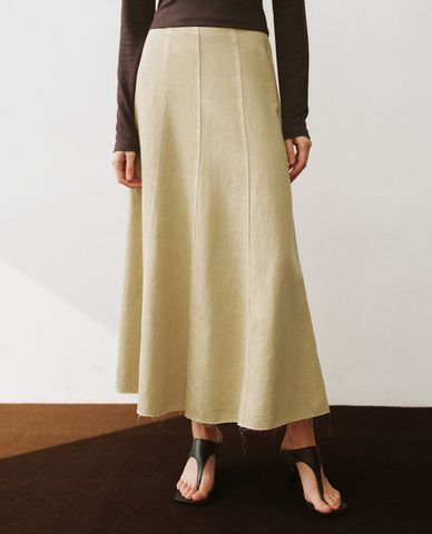  URBAN REVIVO - Chân váy denim midi dáng chữ A hiện đại 