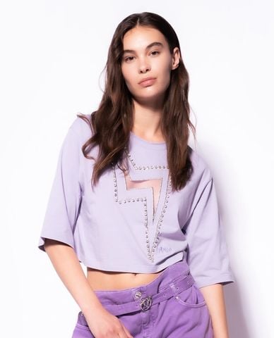  PINKO - Áo thun nữ cổ tròn tay lửng phom croptop Surf 