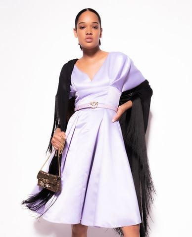  PINKO - Đầm xếp li mini cổ V tay ngắn Aguilares 