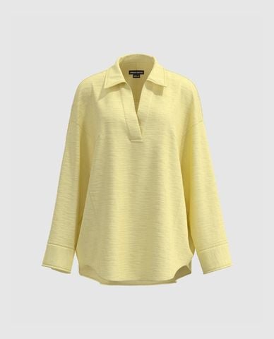  URBAN REVIVO - Áo kiểu nữ cổ bẻ tay dài Lapel Overhead 