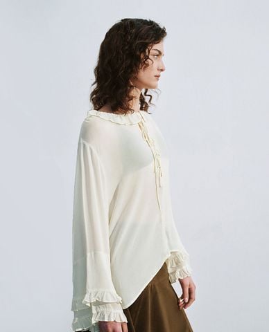  URBAN REVIVO - Áo kiểu nữ tay dài phối tua rua 