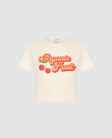  URBAN REVIVO - Áo croptop nữ cổ tròn tay ngắn năng động 