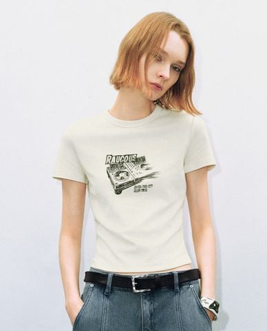  URBAN REVIVO - Áo thun nữ cổ tròn tay ngắn Letter Printed 