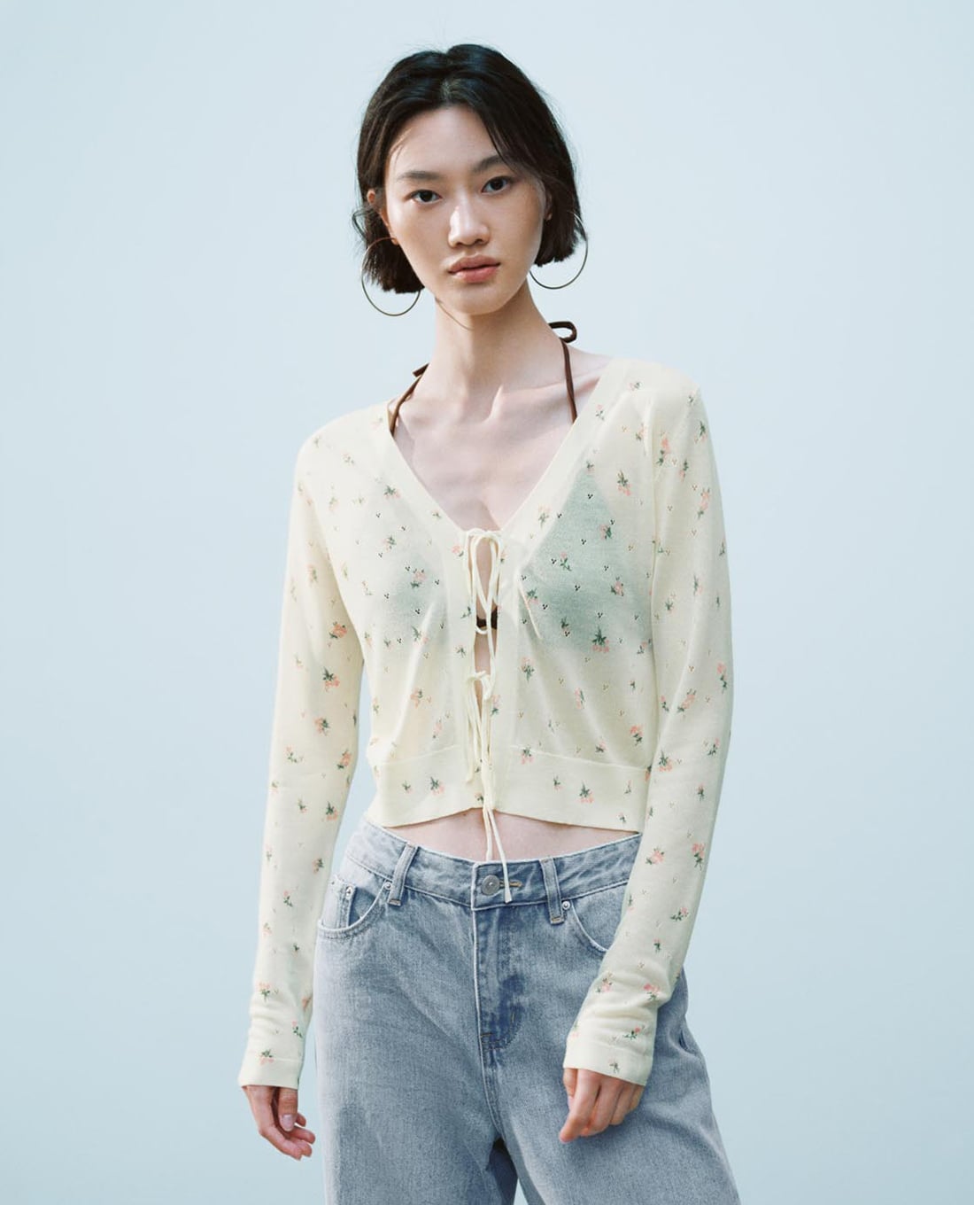 URBAN REVIVO - Áo khoác cardigan nữ Floral Knitted
