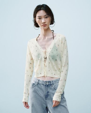  URBAN REVIVO - Áo khoác cardigan nữ Floral Knitted 