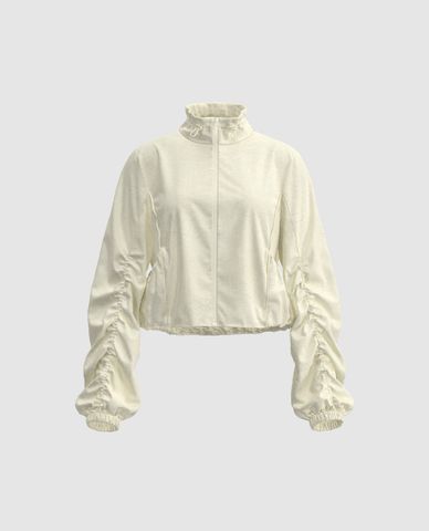  URBAN REVIVO - Áo khoác gió nữ phối khóa zip Shirred 