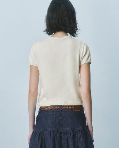  URBAN REVIVO - Áo khoác dệt kim nữ tay ngắn phom croptop 