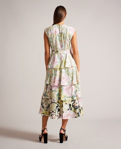  TED BAKER - Đầm xếp tầng midi cổ tròn tay dài Mireile 