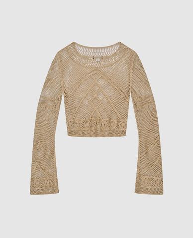  URBAN REVIVO - Áo dệt kim nữ cổ tròn tay dài 