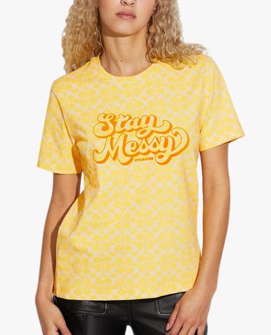  COACH - Áo thun nữ ngắn tay Signature Stay Messy 