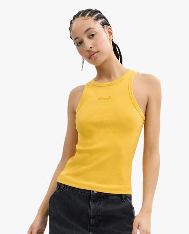  COACH - Áo sát nách nữ cổ tròn phối logo Ribbed 