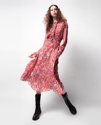  PINKO - Đầm midi sơ mi cổ bẻ tay dài Floral 