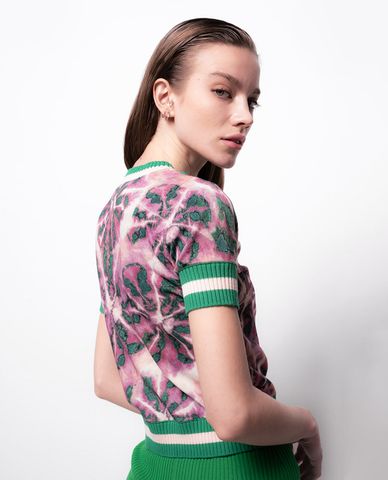  PINKO - Áo len nữ cổ tròn ngắn tay phom ôm Granollers 